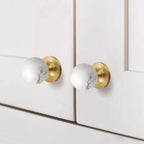 Modern Walnut and Marble Ball Cupboard Knobs