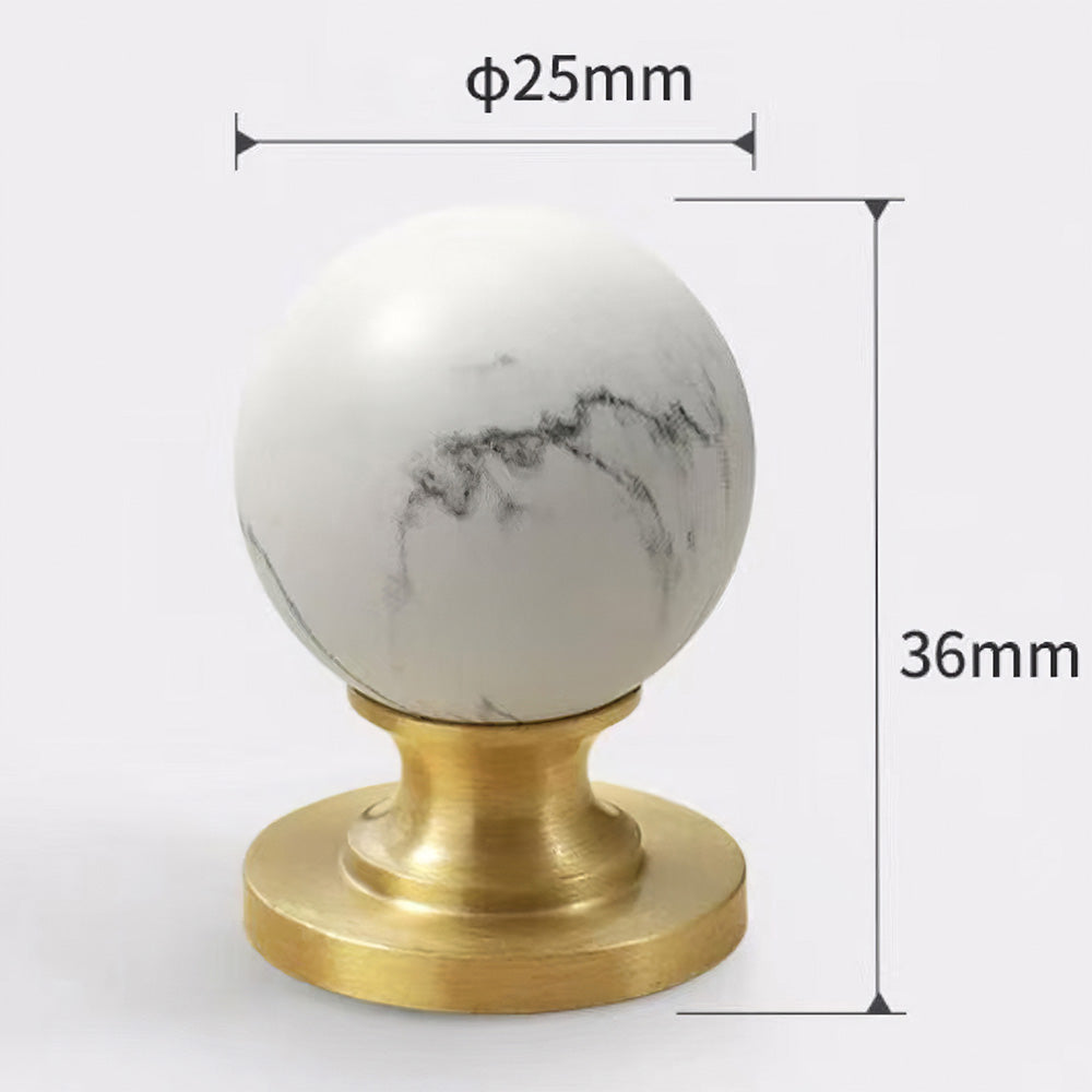 Modern Walnut and Marble Ball Cupboard Knobs