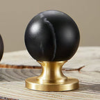 Modern Walnut and Marble Ball Cupboard Knobs