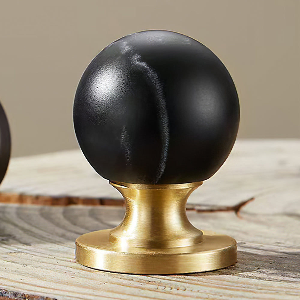 Modern Walnut and Marble Ball Cupboard Knobs