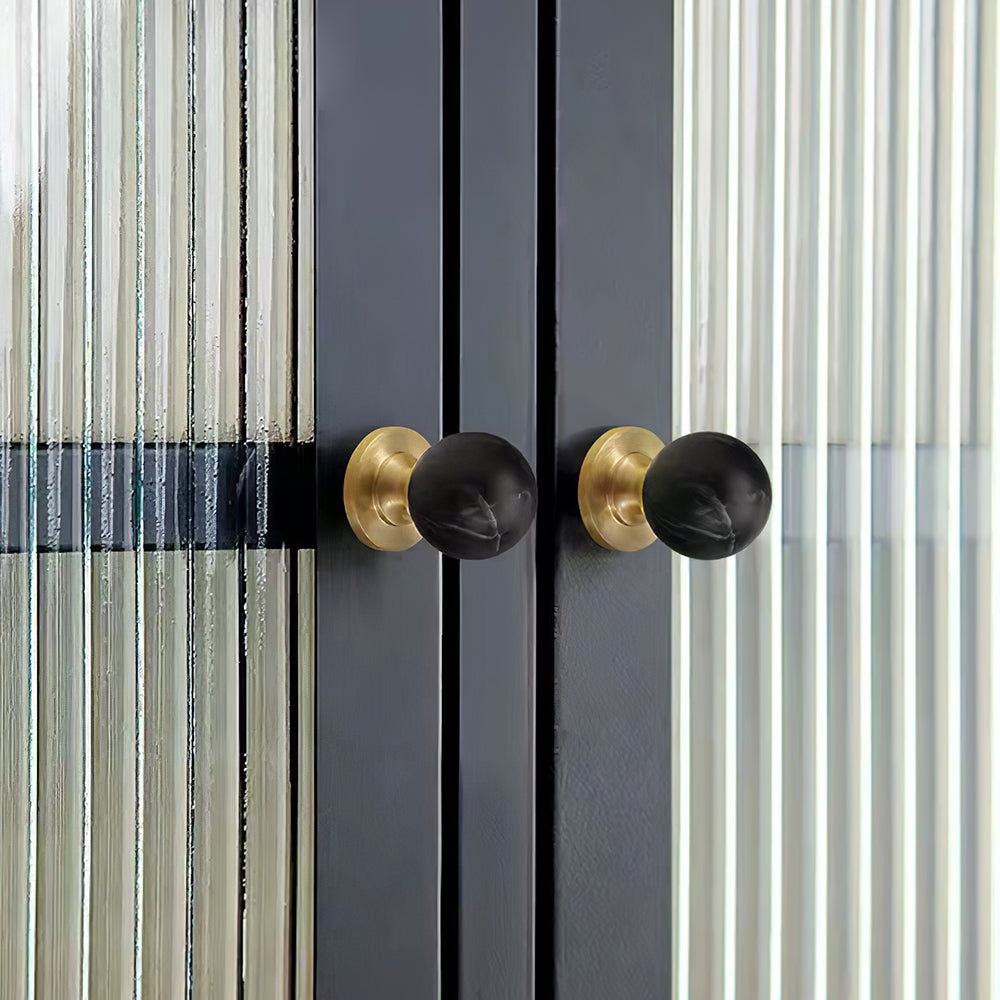 Modern Walnut and Marble Ball Cupboard Knobs