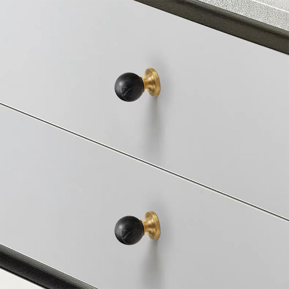 Modern Walnut and Marble Ball Cupboard Knobs