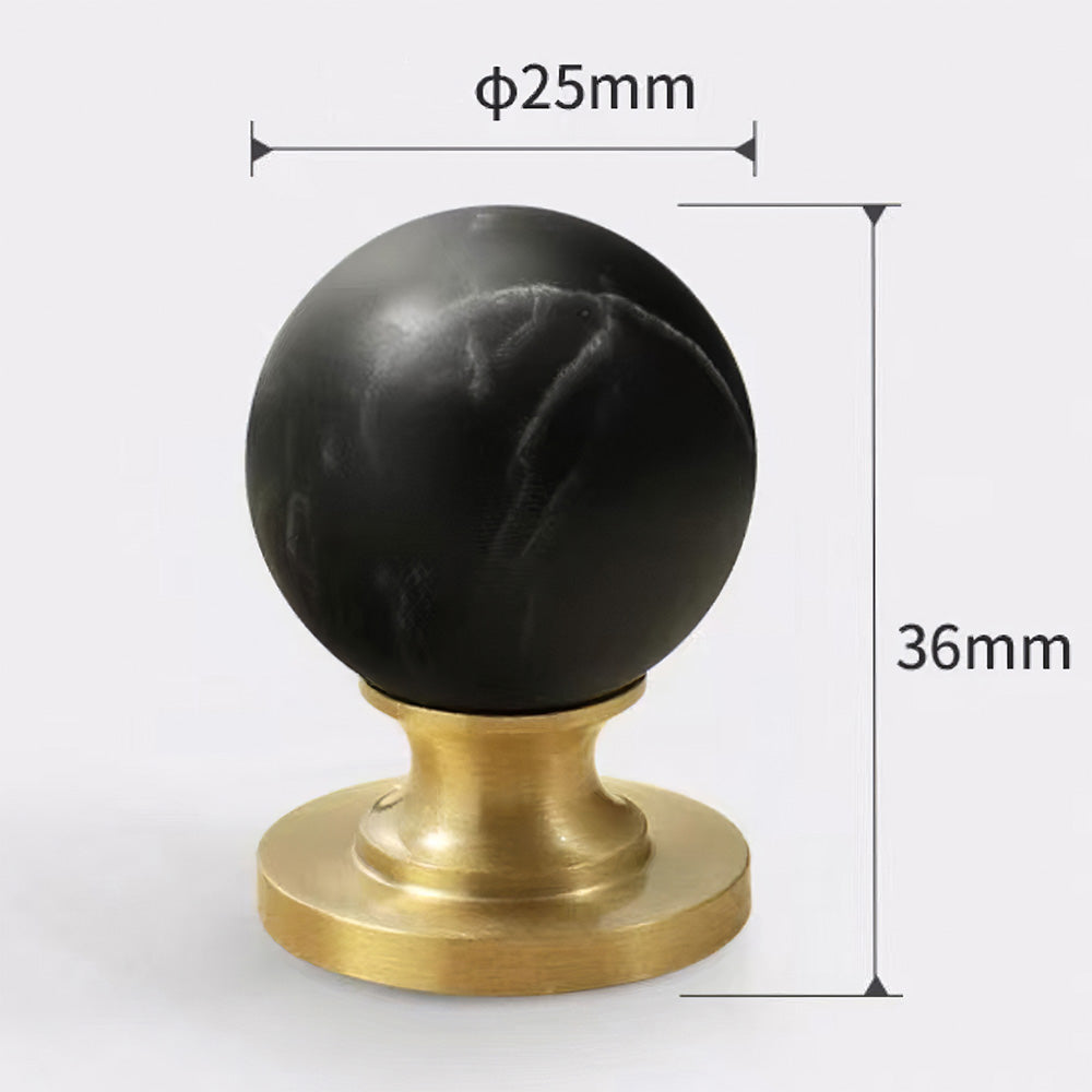 Modern Walnut and Marble Ball Cupboard Knobs