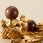 Modern Walnut and Marble Ball Cupboard Knobs