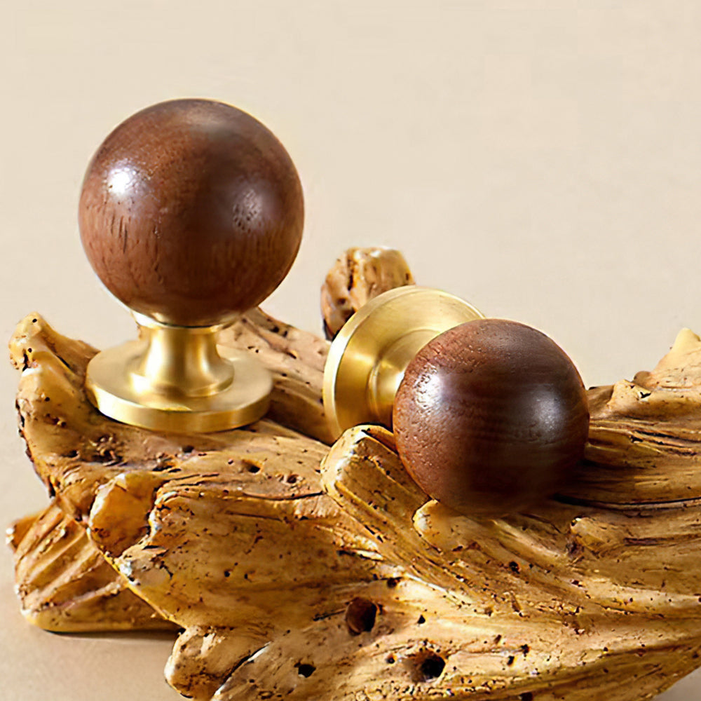Modern Walnut and Marble Ball Cupboard Knobs