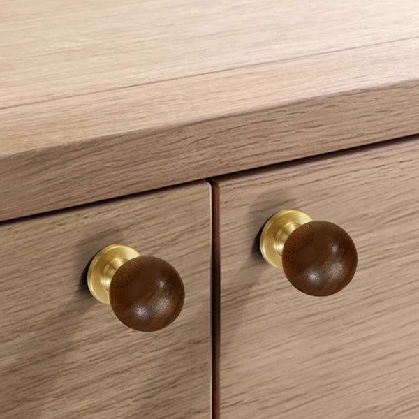 Modern Walnut and Marble Ball Cupboard Knobs