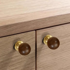Modern Walnut and Marble Ball Cupboard Knobs