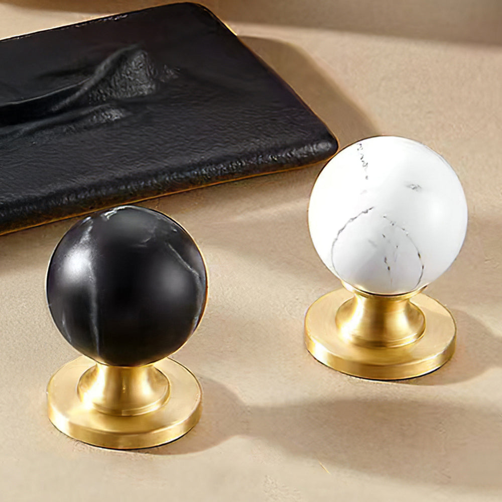 Modern Walnut and Marble Ball Cupboard Knobs