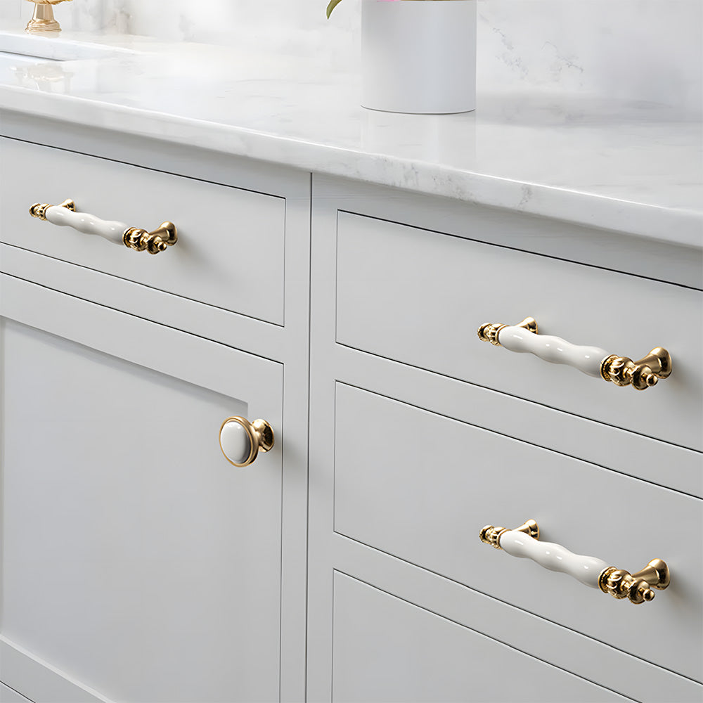 Modern Wavy Ceramic T-Bar Cupboard Handles & Knobs