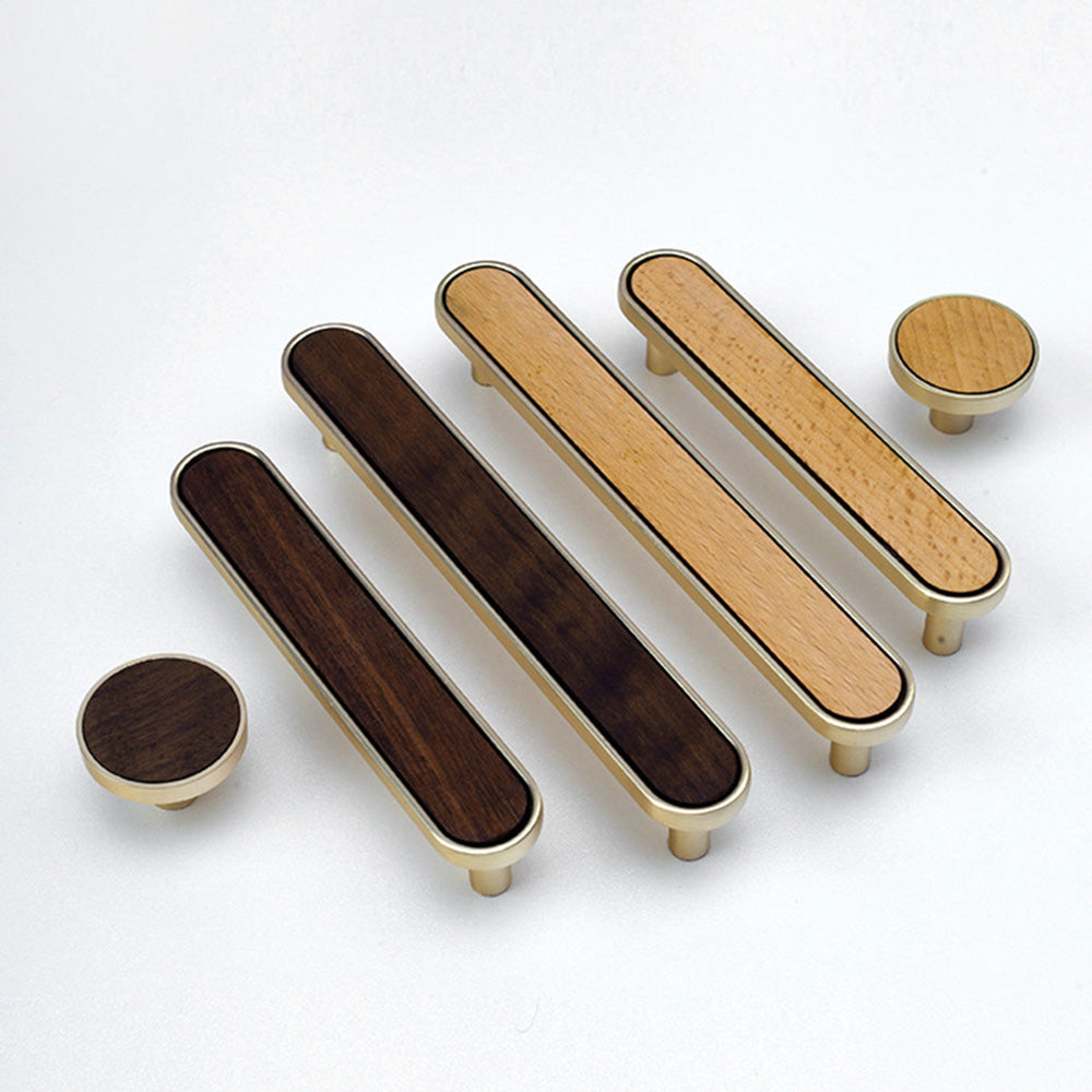 Modern Wood Inlay T-Bar Kitchen Cupboard Handles & Knobs