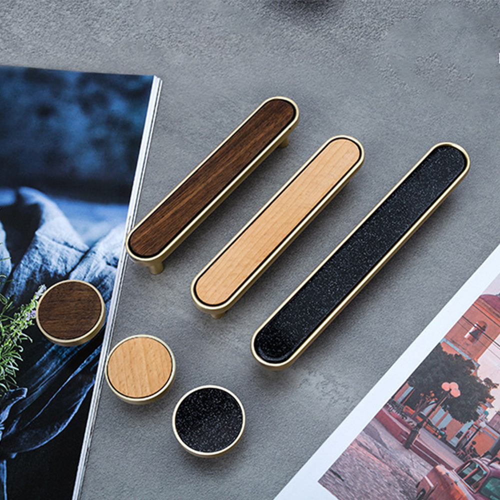 Modern Wood Inlay T-Bar Kitchen Cupboard Handles & Knobs