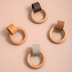 Modern Wood and Leather Ring Drawer Knobs