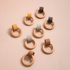 Modern Wood and Leather Ring Drawer Knobs