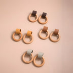 Modern Wood and Leather Ring Drawer Knobs