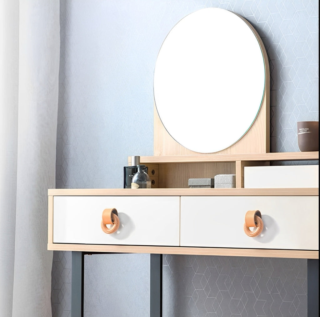Modern Wood and Leather Ring Drawer Knobs