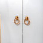 Modern Wood and Leather Ring Drawer Knobs
