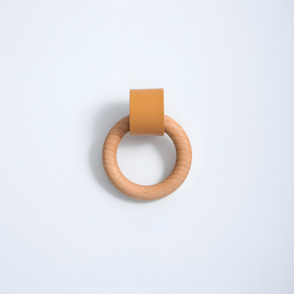 Modern Wood and Leather Ring Drawer Knobs