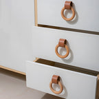 Modern Wood and Leather Ring Drawer Knobs