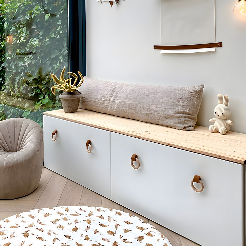 Modern Wood and Leather Ring Drawer Knobs