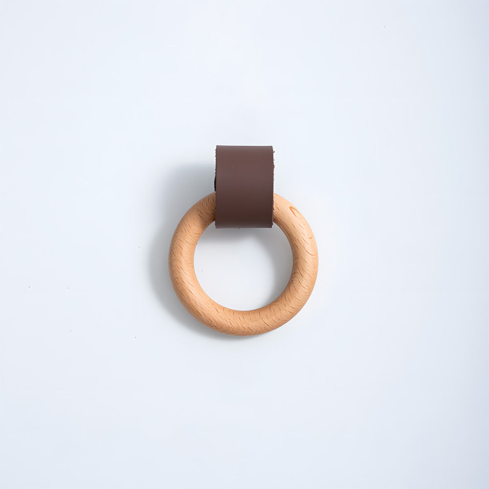 Modern Wood and Leather Ring Drawer Knobs