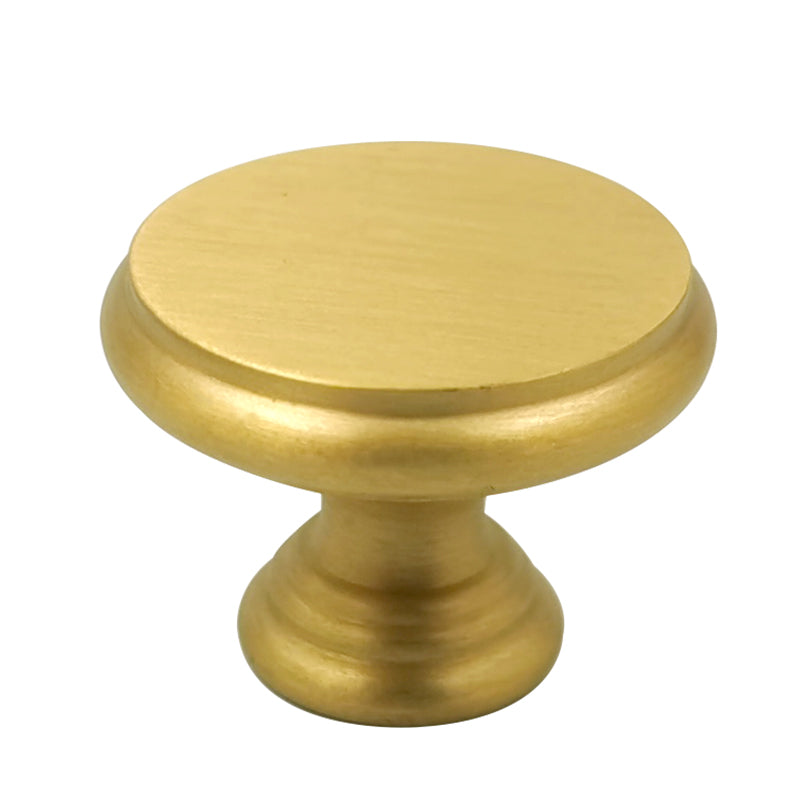 Round Brushed Brass Cupboard Knobs with Stepped Rim