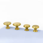 Round Brushed Brass Cupboard Knobs with Stepped Rim