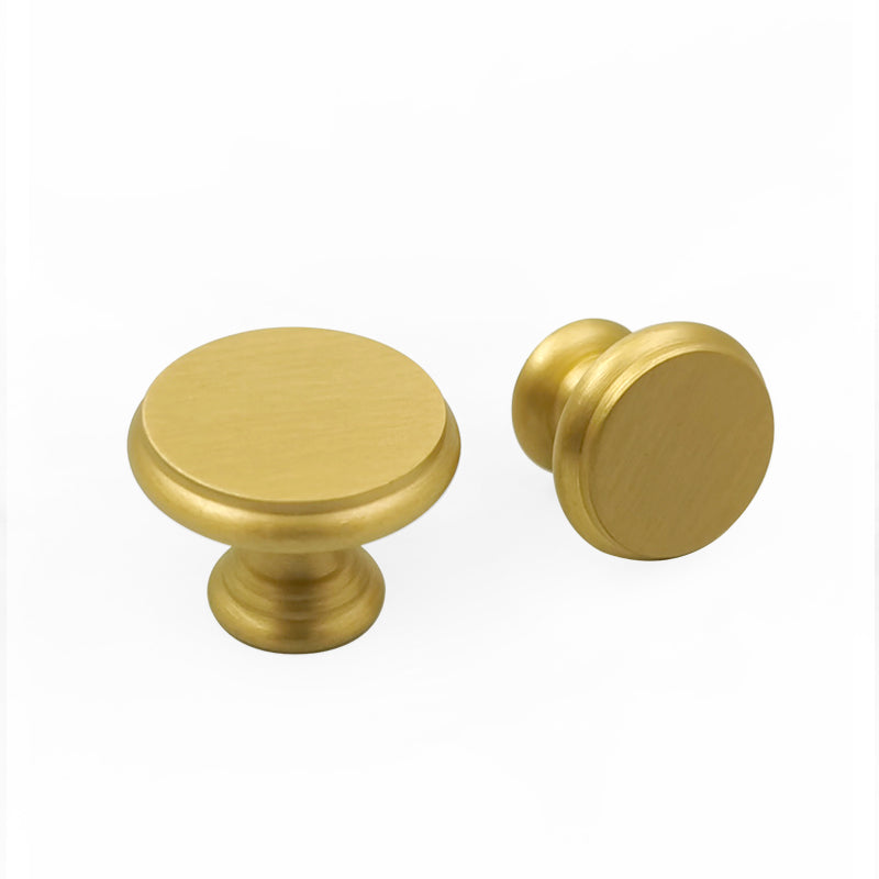 Round Brushed Brass Cupboard Knobs with Stepped Rim