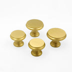 Round Brushed Brass Cupboard Knobs with Stepped Rim