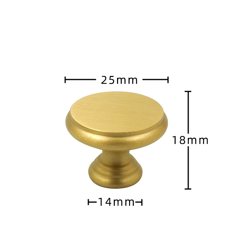 Round Brushed Brass Cupboard Knobs with Stepped Rim