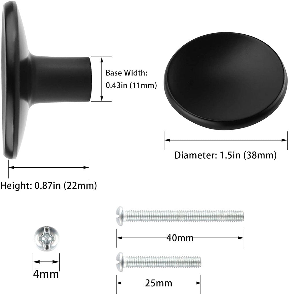 Solid Zinc Alloy Black Round Drawer Knobs