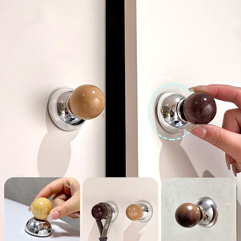 Suction Cup Wooden Ball Cupboard Knob & Wall Hook