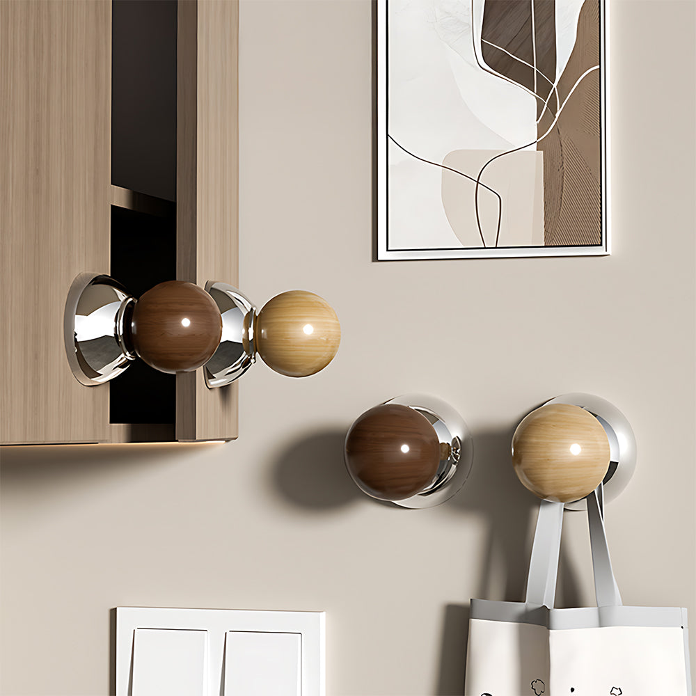 Suction Cup Wooden Ball Cupboard Knob & Wall Hook