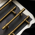 Vintage Bronze T-Bar Wardrobe Handles with Grooved Collars