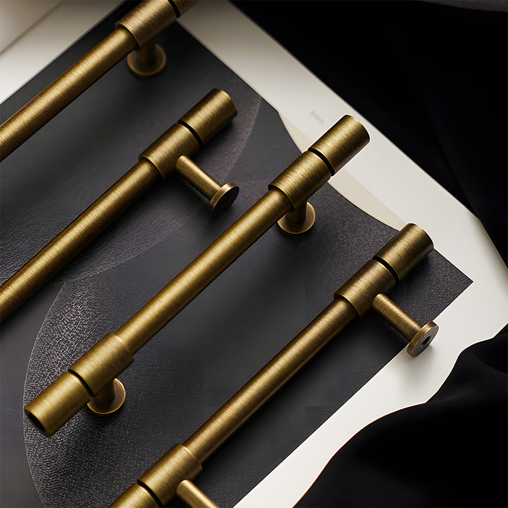 Vintage Bronze T-Bar Wardrobe Handles with Grooved Collars