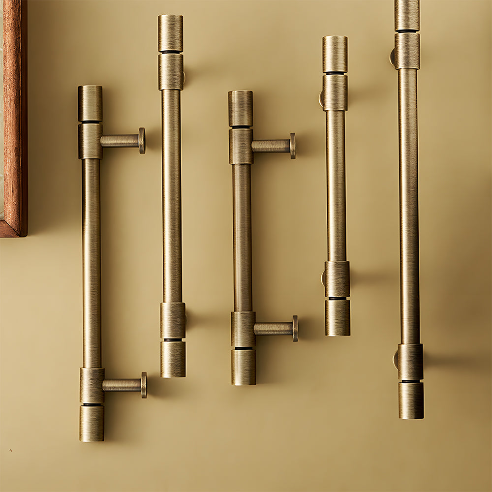 Vintage Bronze T-Bar Wardrobe Handles with Grooved Collars