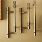 Vintage Bronze T-Bar Wardrobe Handles with Grooved Collars