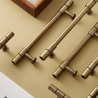 Vintage Bronze T-Bar Wardrobe Handles with Grooved Collars