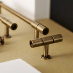 Vintage Bronze T-Bar Wardrobe Handles with Grooved Collars
