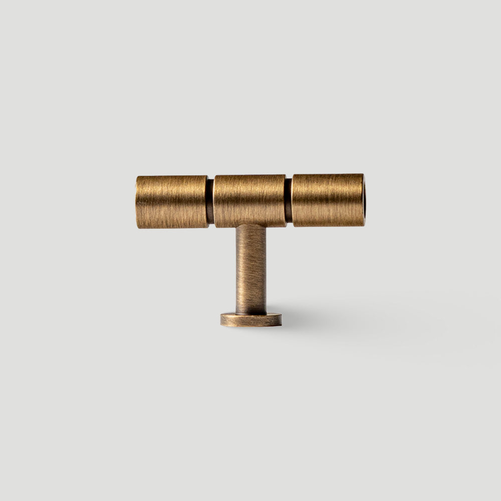 Vintage Bronze T-Bar Wardrobe Handles with Grooved Collars