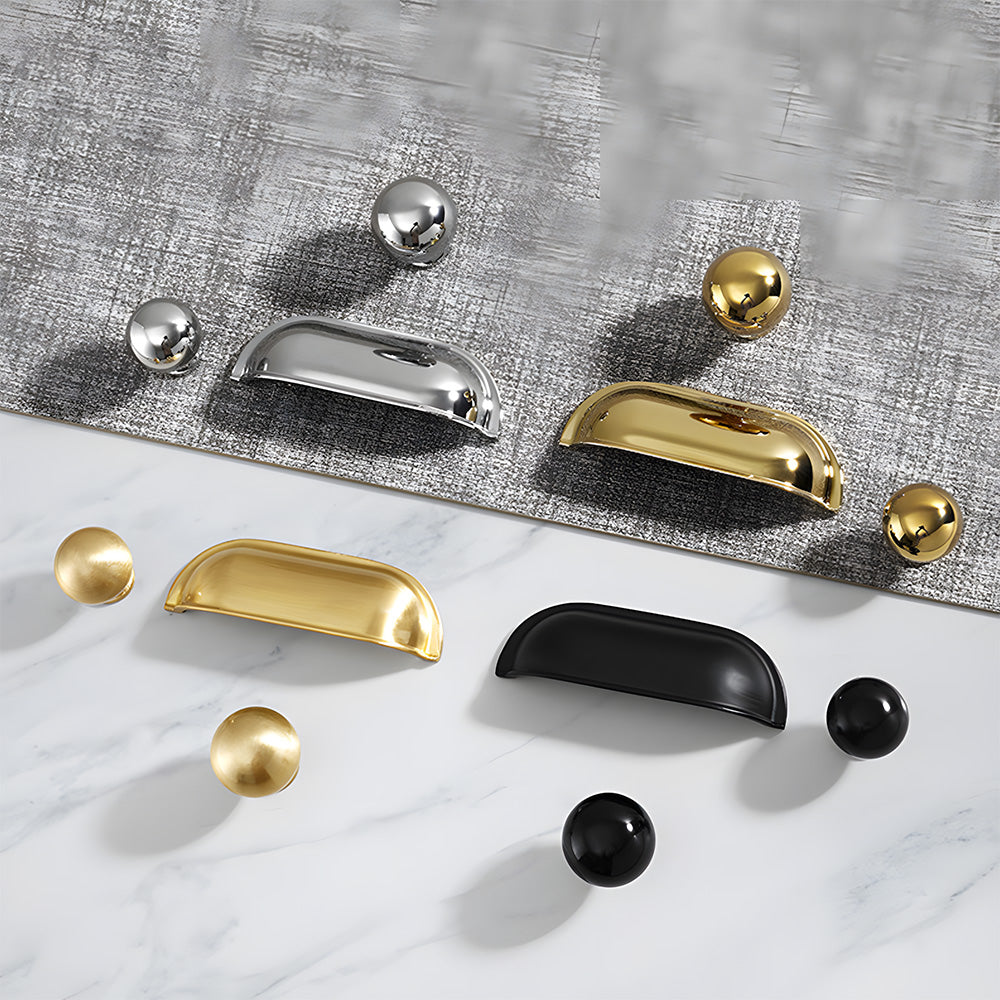 Vintage-Inspired Solid Brass Shell Cup Drawer Handles & Ball Knobs