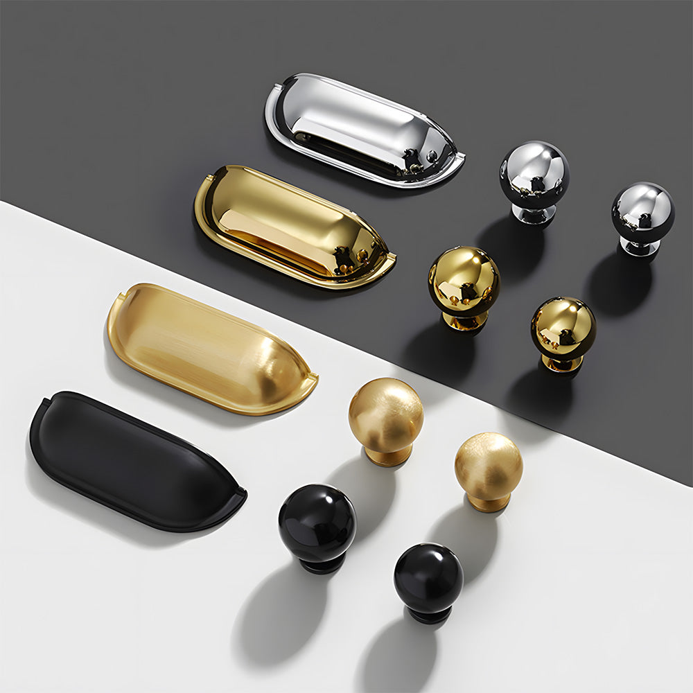 Vintage-Inspired Solid Brass Shell Cup Drawer Handles & Ball Knobs