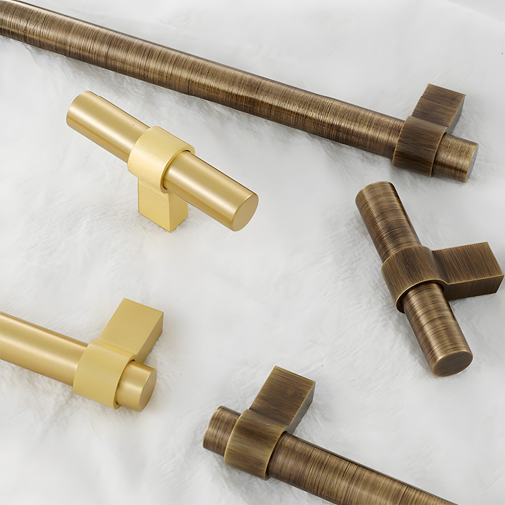 Vintage-Inspired Solid Brass T-Bar Cupboard Handles & Knobs