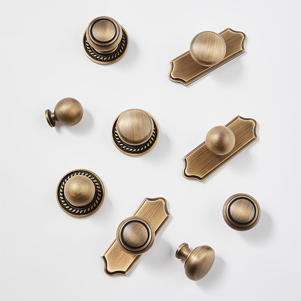 Vintage Round Solid Brass Cupboard Knobs with Backplate
