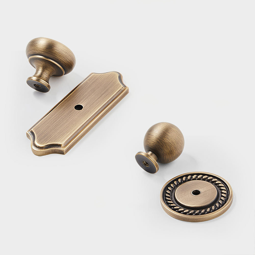 Vintage Round Solid Brass Cupboard Knobs with Backplate