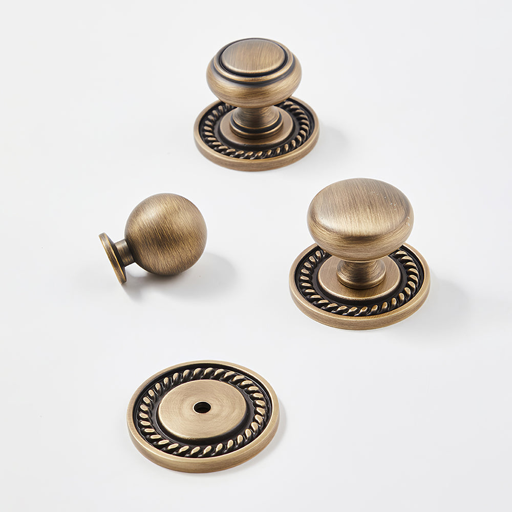 Vintage Round Solid Brass Cupboard Knobs with Backplate