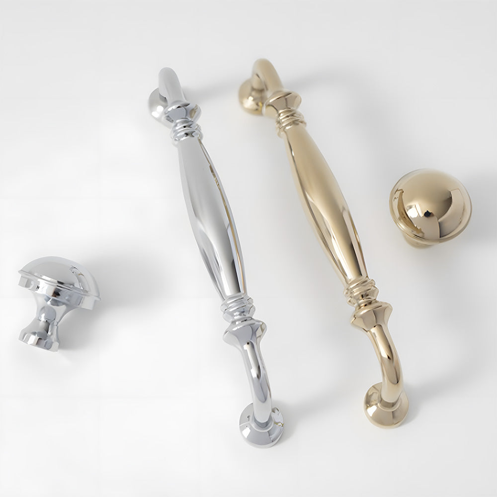 Vintage Tapered Solid Brass Cupboard Handles & Mushroom Knobs