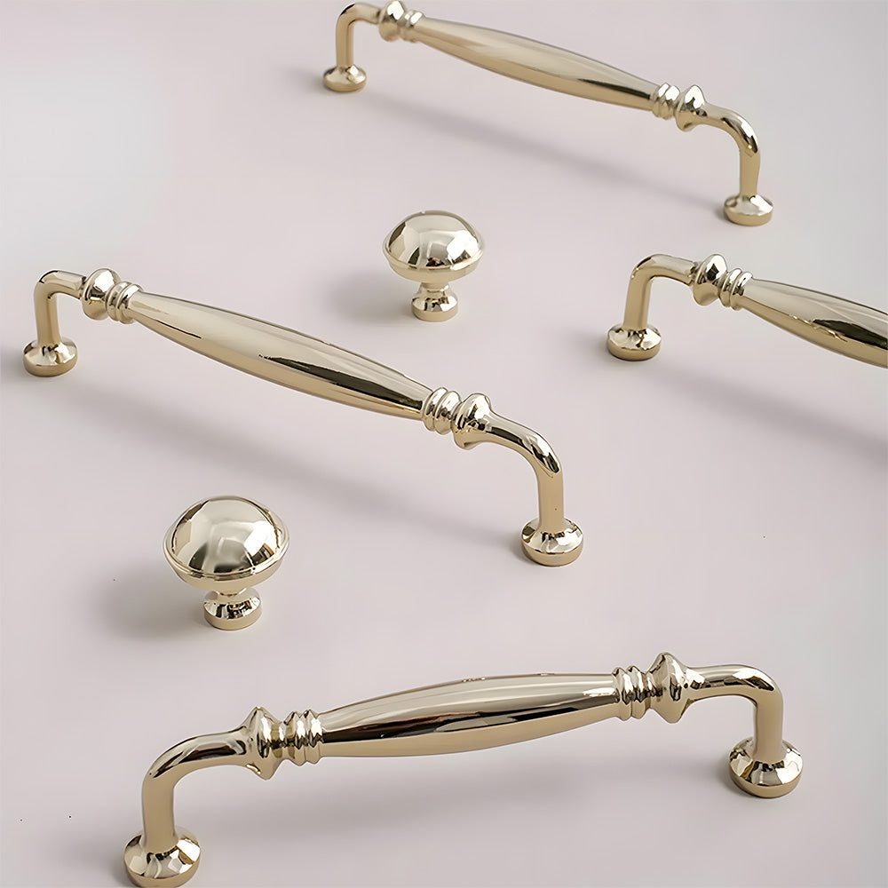 Vintage Tapered Solid Brass Cupboard Handles & Mushroom Knobs