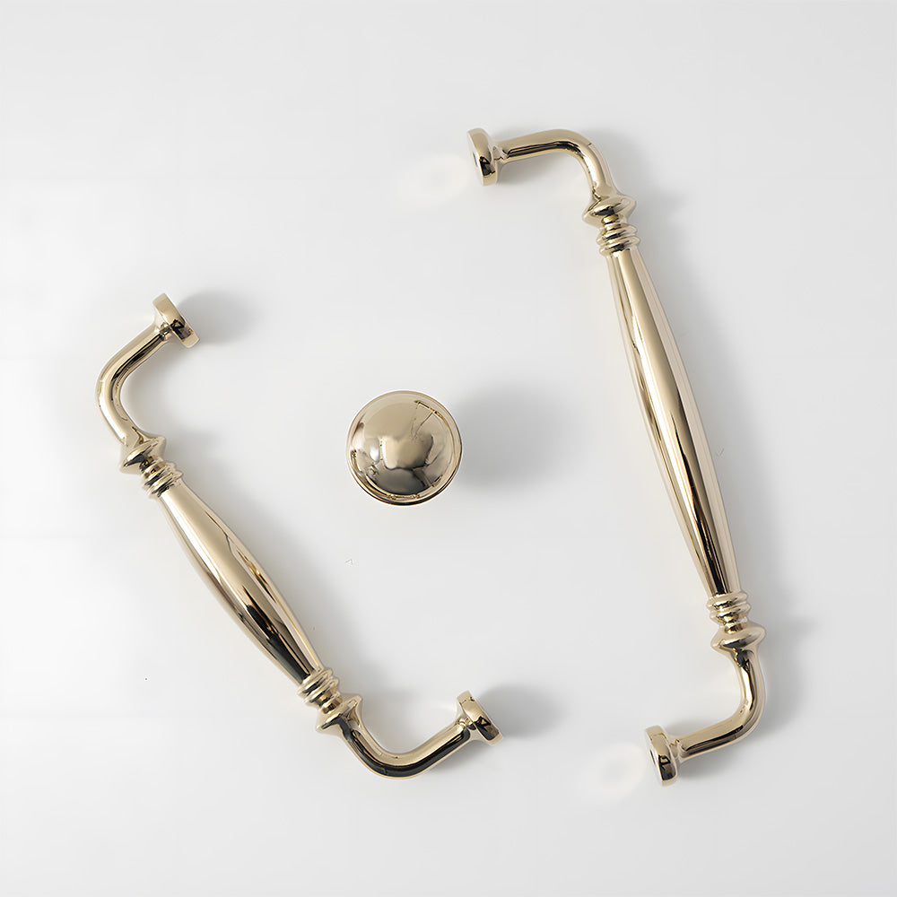 Vintage Tapered Solid Brass Cupboard Handles & Mushroom Knobs