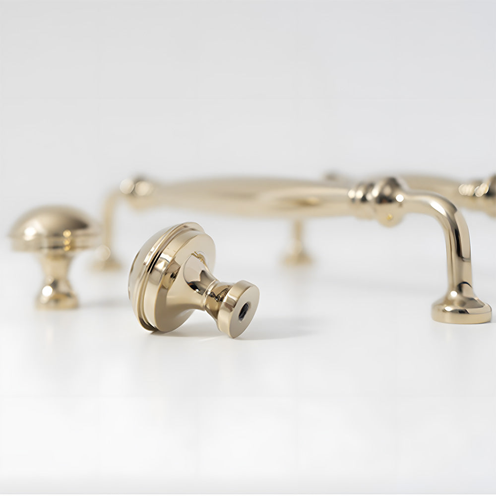 Vintage Tapered Solid Brass Cupboard Handles & Mushroom Knobs