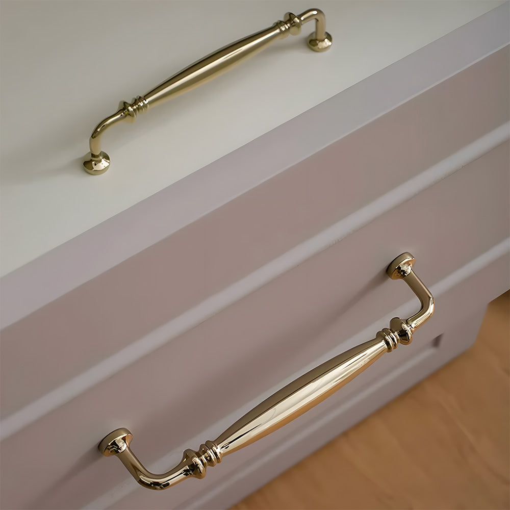 Vintage Tapered Solid Brass Cupboard Handles & Mushroom Knobs